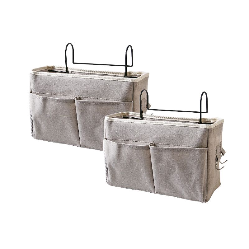 2-Pack Bedside Caddy, Bedside Hanging Storage Organizer for College Dorm Beds, Bunk Beds and Hospital Beds Rails, The Hanging Basket Can be Placed Magazine, Books, Phones,kettle, Glasses (Grey) - Image 1