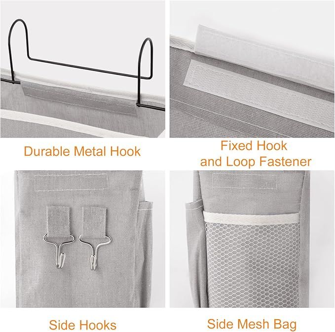 2-Pack Bedside Caddy, Bedside Hanging Storage Organizer for College Dorm Beds, Bunk Beds and Hospital Beds Rails, The Hanging Basket Can be Placed Magazine, Books, Phones,kettle, Glasses (Grey) - Image 2