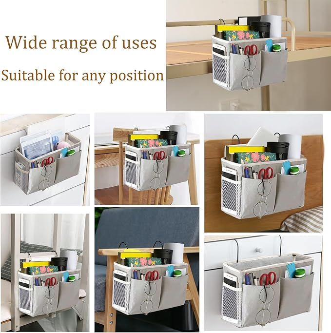 2-Pack Bedside Caddy, Bedside Hanging Storage Organizer for College Dorm Beds, Bunk Beds and Hospital Beds Rails, The Hanging Basket Can be Placed Magazine, Books, Phones,kettle, Glasses (Grey) - Image 3