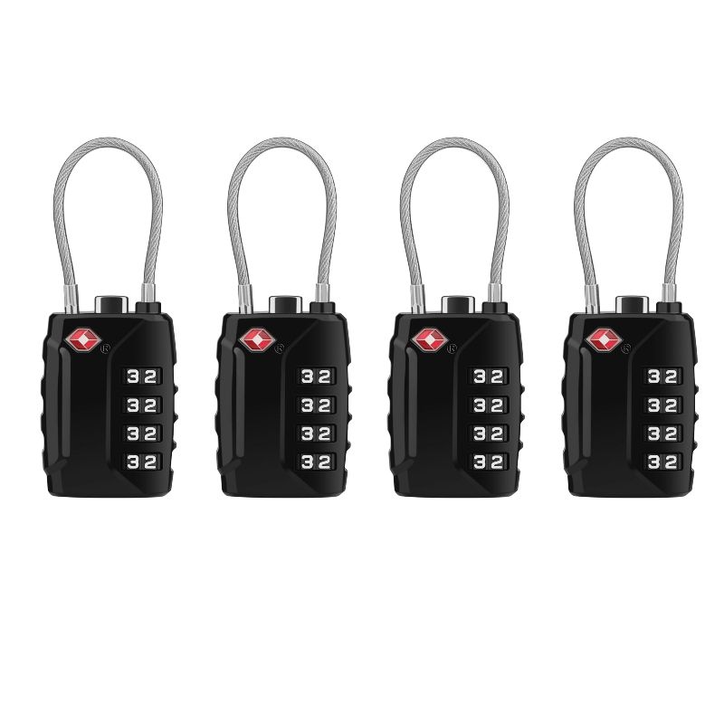 Luggage Locks, [Upgrade Version][4 Pack] TSA Approved Suitcase Lock 4-Digit Re-settable Combination Lock, Cable Backpack Locks, Code Lock for Travel Suitcase Luggage Bag Lockers (Black) - Image 1