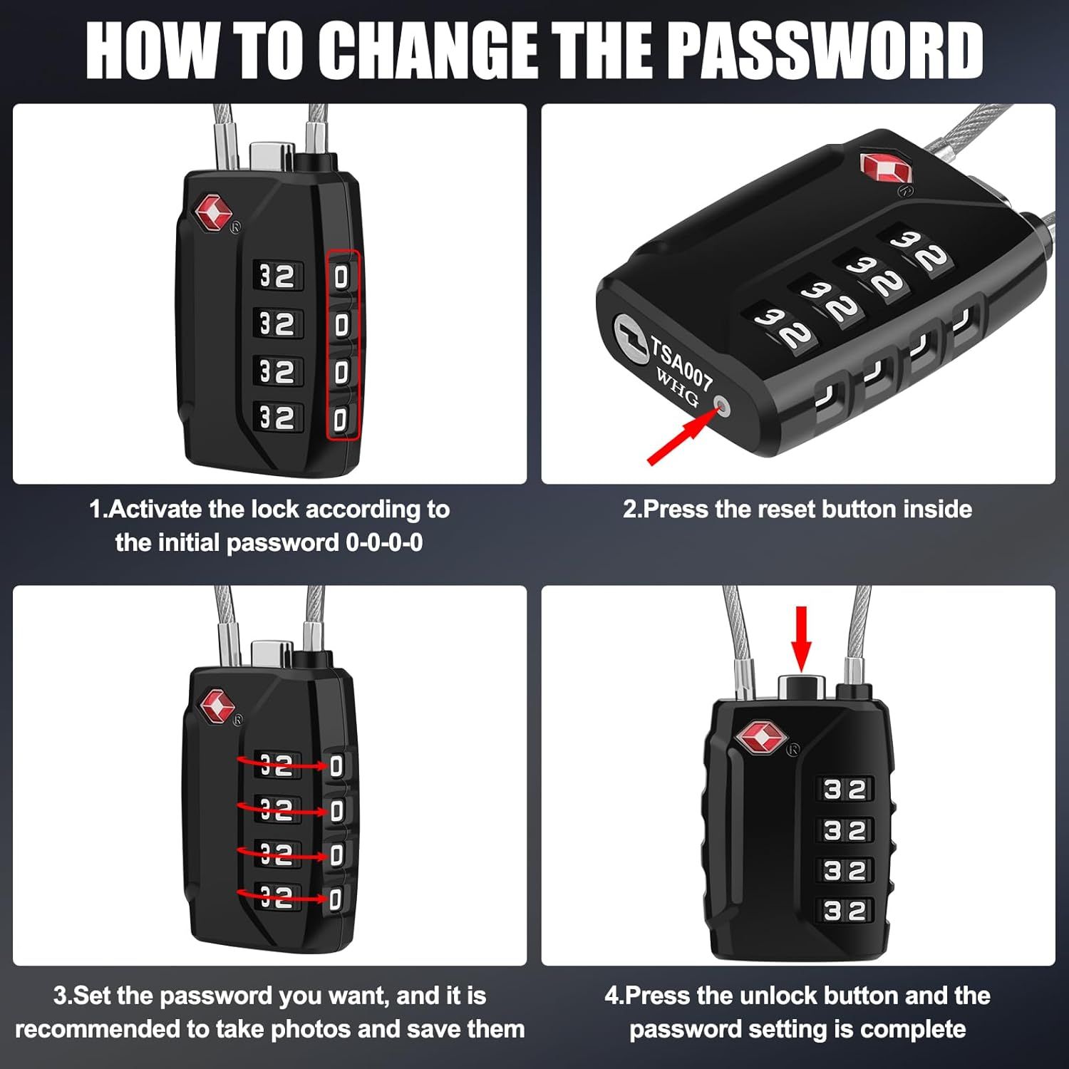 Luggage Locks, [Upgrade Version][4 Pack] TSA Approved Suitcase Lock 4-Digit Re-settable Combination Lock, Cable Backpack Locks, Code Lock for Travel Suitcase Luggage Bag Lockers (Black) - Image 5
