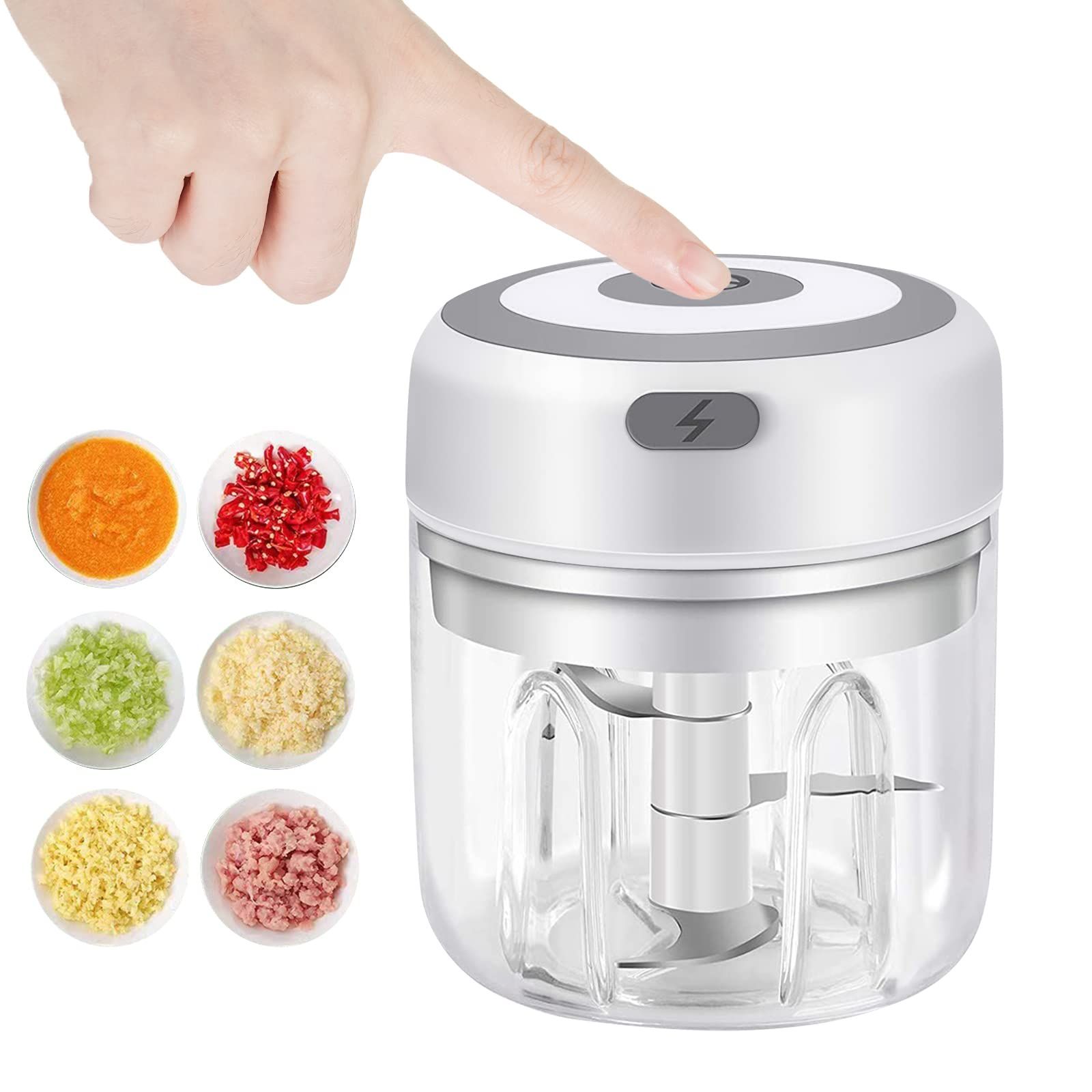 Electric Garlic Chopper, 250ML Vegetable Chopper, Food Chopper, USB Mini Garlic Mincer, Onion Chopper, Portable Small Food Processor for Garlic, Ginger, Chili, Vegetables （white） - Image 1