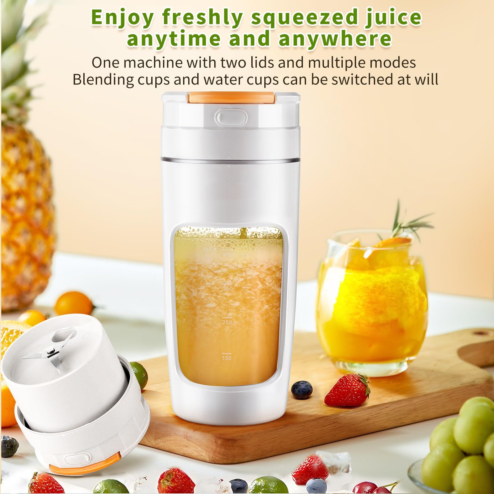 20 oz Portable Blender Cup - USB Rechargeable for Shakes, Smoothies & Juices, Personal Blender for Travel, Office, Gym (White) - Image 3
