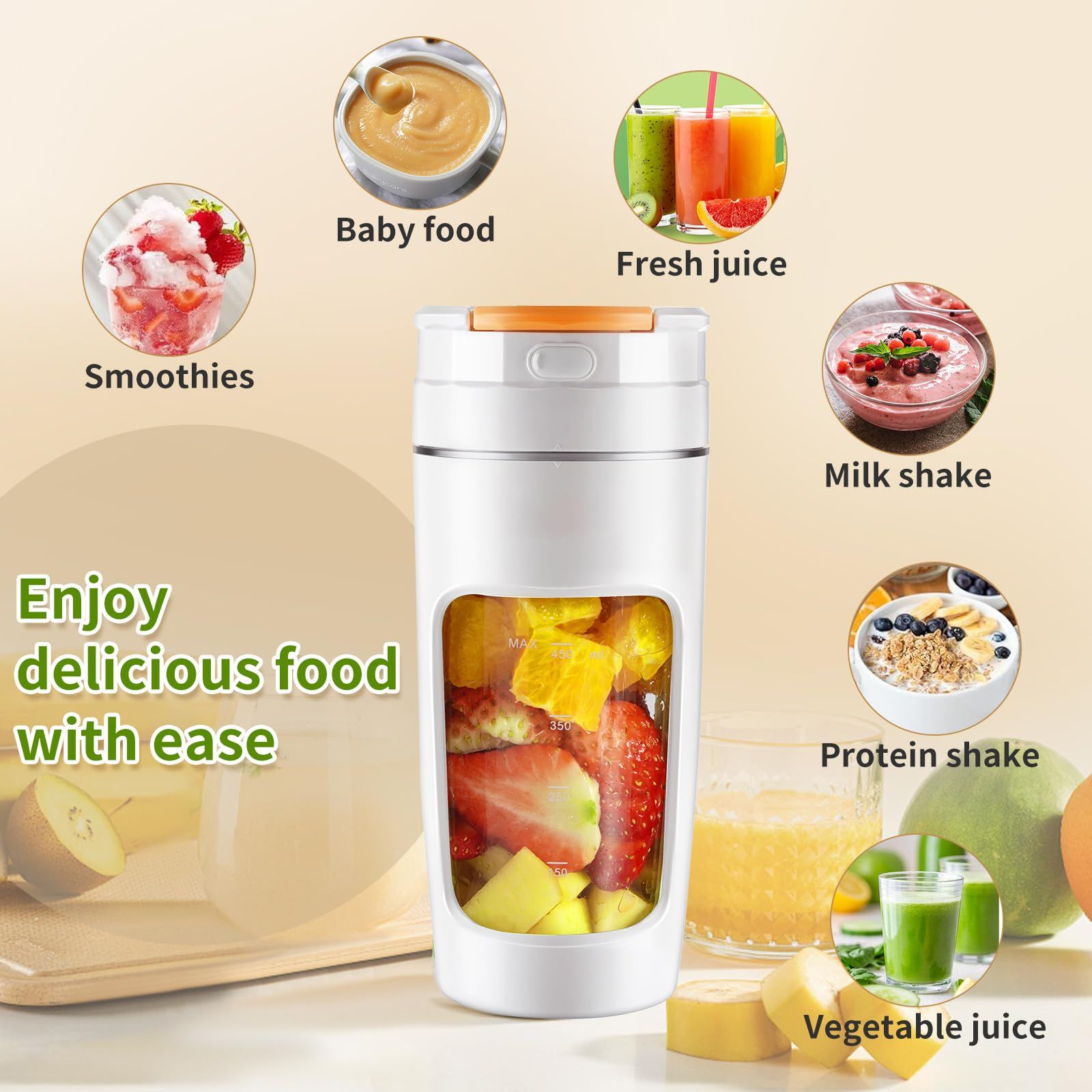 20 oz Portable Blender Cup - USB Rechargeable for Shakes, Smoothies & Juices, Personal Blender for Travel, Office, Gym (White) - Image 4