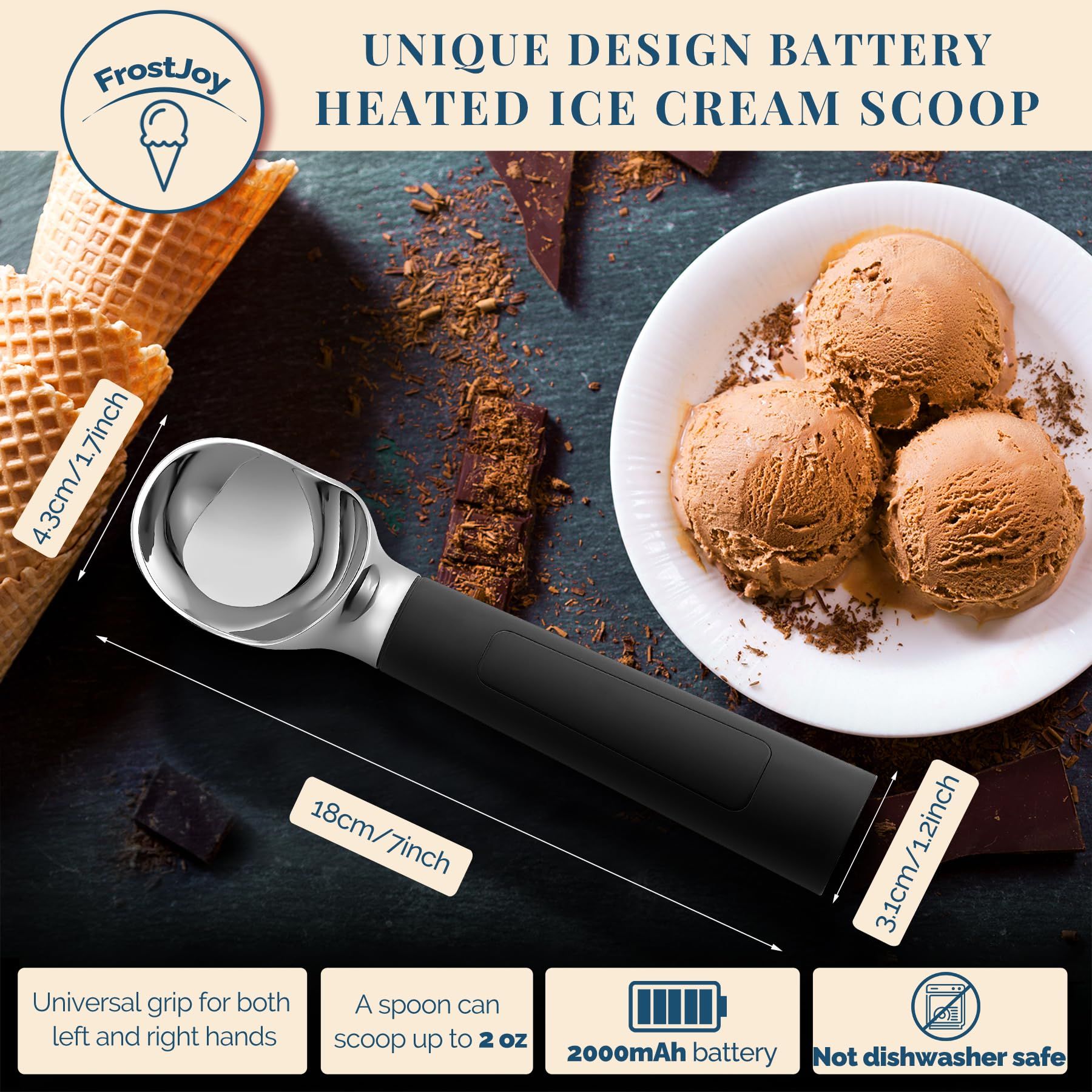 Heated Ice Cream Scoop Rechargeable, Electric Warming Ice Cream Scooper with LED Display Three speed temperature control, Heats to 160°F for Hard Ice Cream, Easy for Seniors & Kids,(Black,) - Image 5