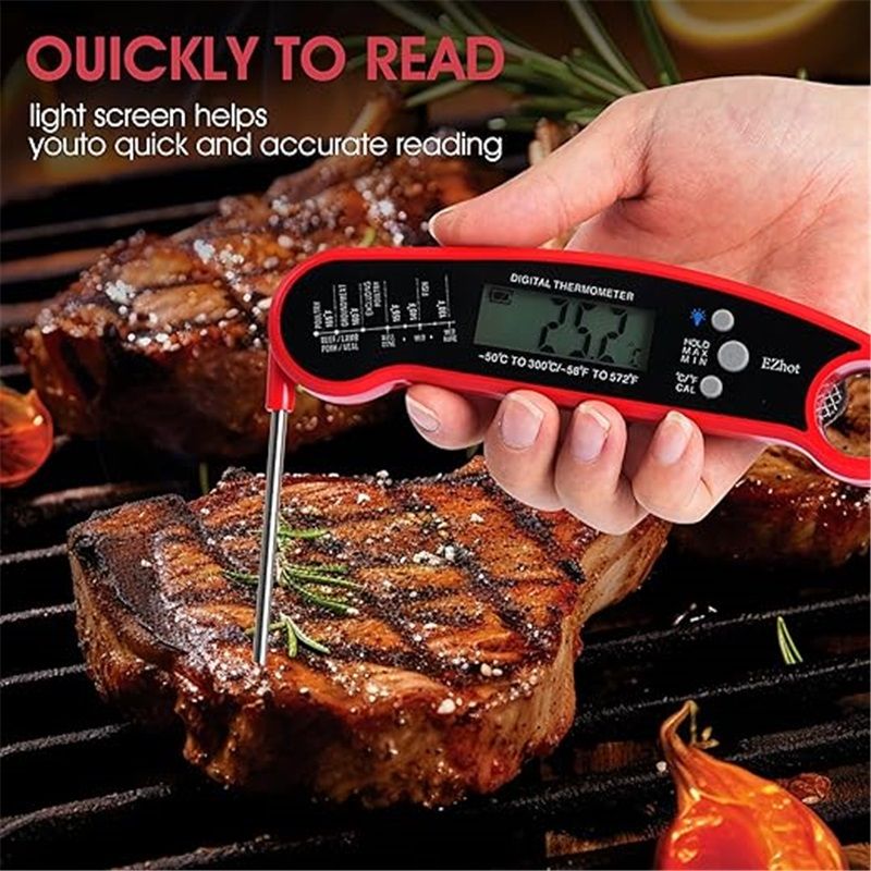 Meat Thermometer Digital for Cooking Food. Waterproof & Instant Read for Kitchen Baking, BBQ. with Foldable Probe, Backlight & Calibration (2 pcs Red) - Image 2