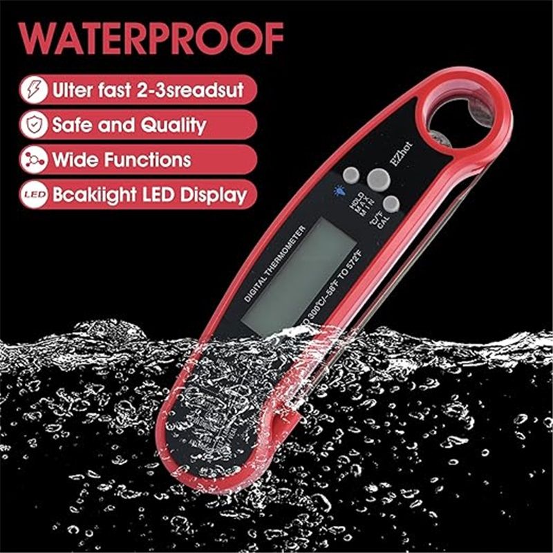 Meat Thermometer Digital for Cooking Food. Waterproof & Instant Read for Kitchen Baking, BBQ. with Foldable Probe, Backlight & Calibration (2 pcs Red) - Image 3