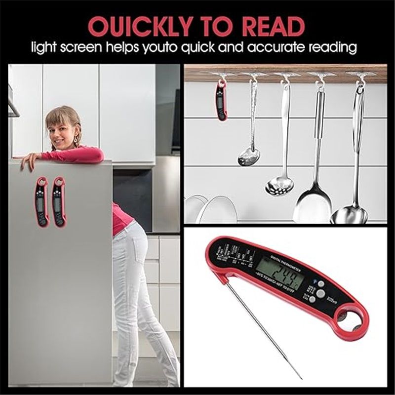 Meat Thermometer Digital for Cooking Food. Waterproof & Instant Read for Kitchen Baking, BBQ. with Foldable Probe, Backlight & Calibration (2 pcs Red) - Image 4