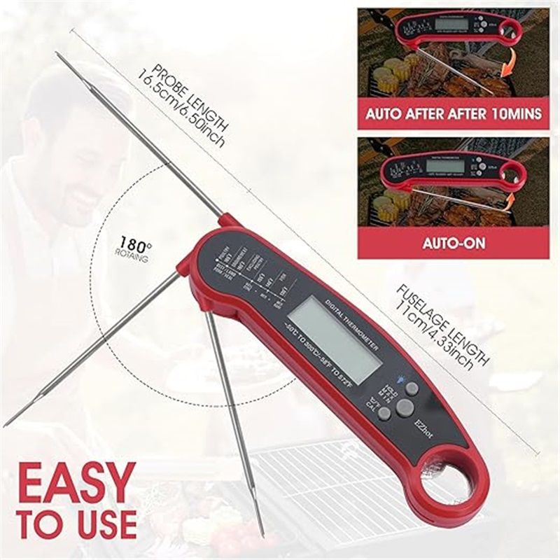 Meat Thermometer Digital for Cooking Food. Waterproof & Instant Read for Kitchen Baking, BBQ. with Foldable Probe, Backlight & Calibration (2 pcs Red) - Image 5