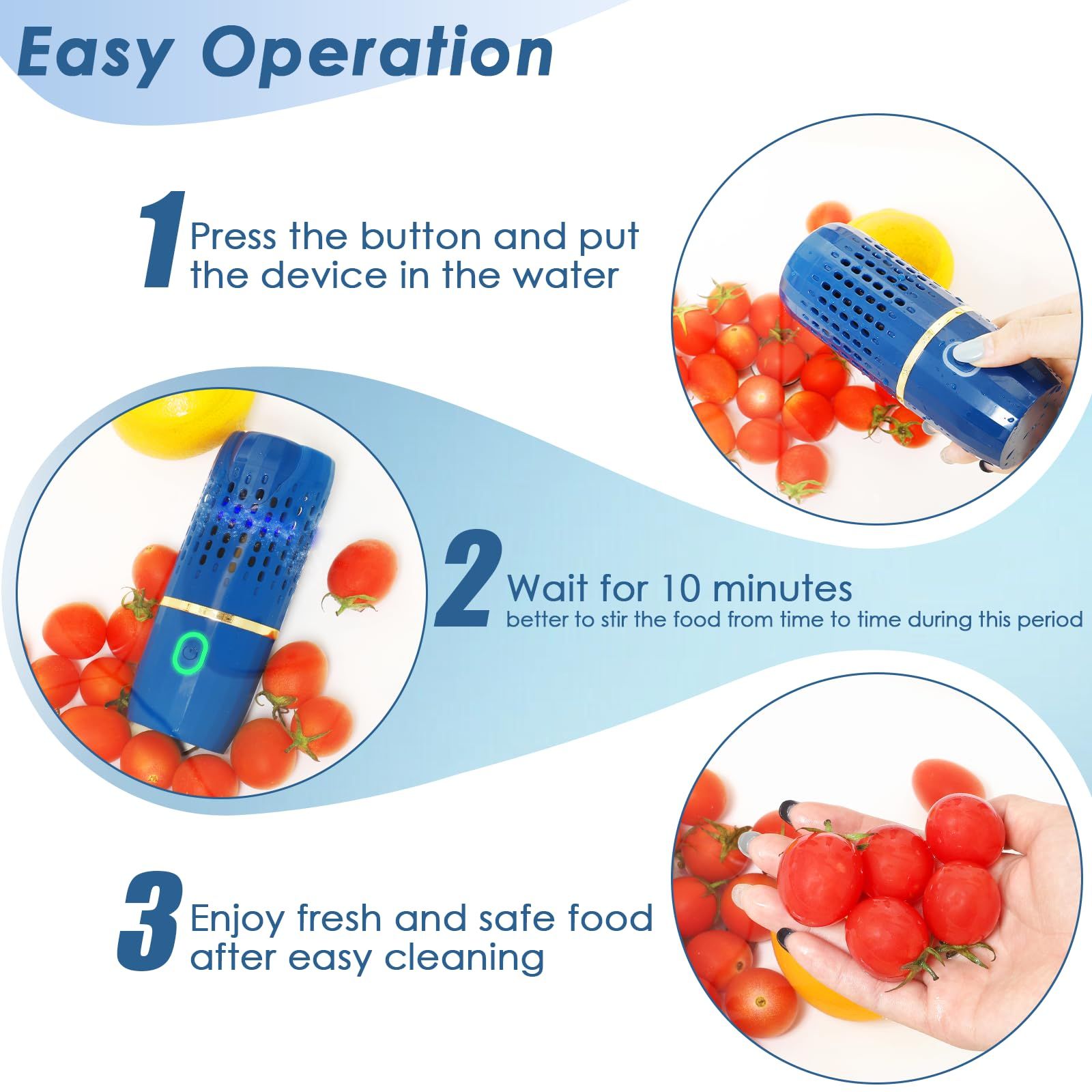 Fruit and Vegetable Purifier Cleaner Washing Machine Capsule Shape Disinfection  Purification Technology for Cleaning Grains Rice Meat Seafood, Blue (high-end charging version) - Image 3