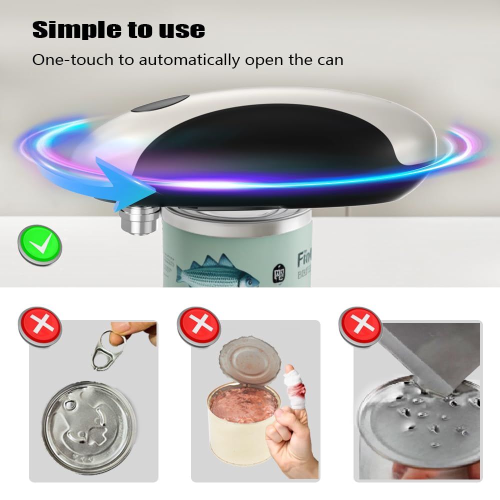 Electric Can Opener, Rechargeable Can Opener Electric Fits Most Can Sizes with Smooth Edge, USB-C Fast Charge Can Opener,One-Touch Automatic Can Openers for Seniors - Image 3