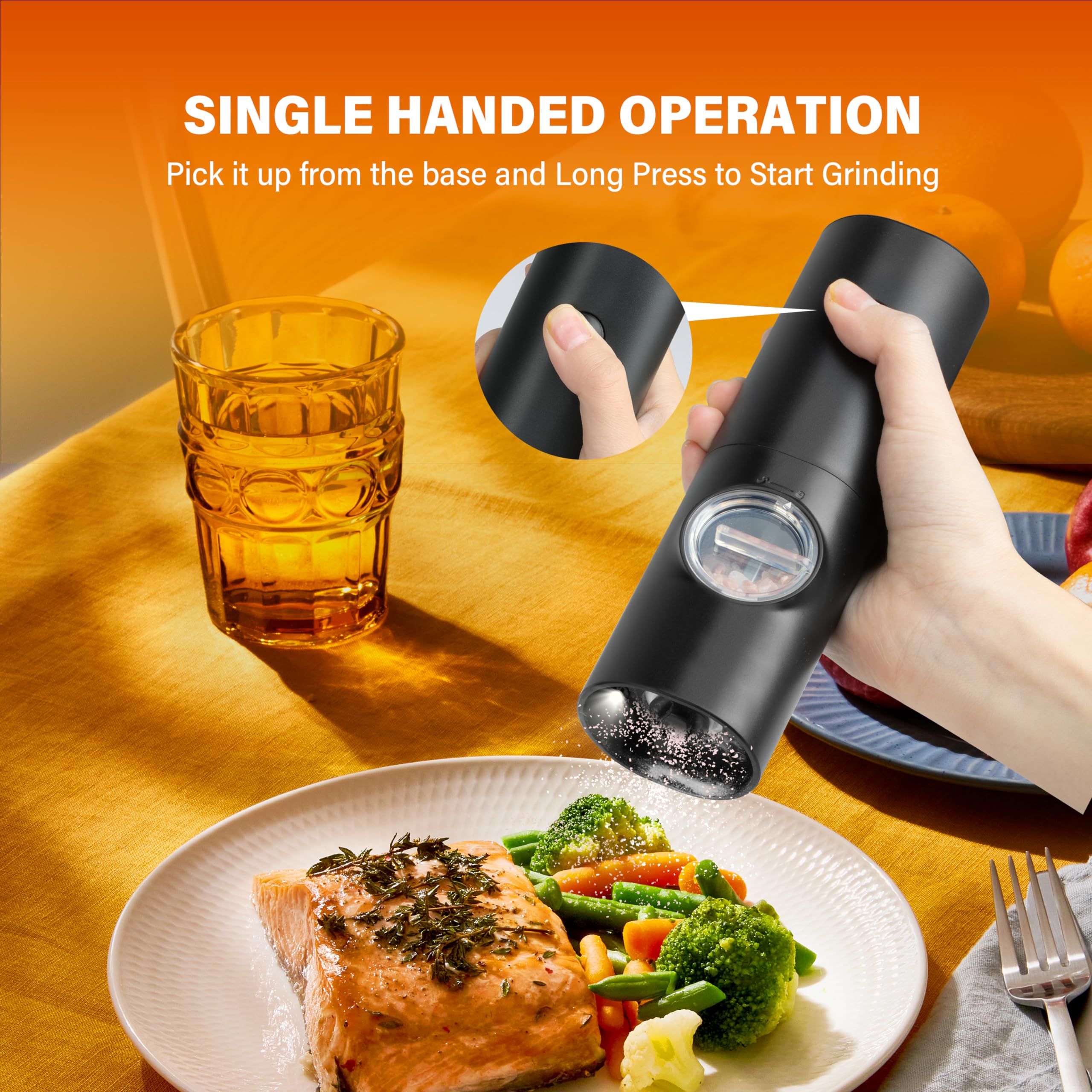 Electric Salt and Pepper Grinder Set (2 Pack), One Hand Adjustable Coarseness, Battery Powered with Stand, Seasoning Tools for Kitchen BBQ - Image 2