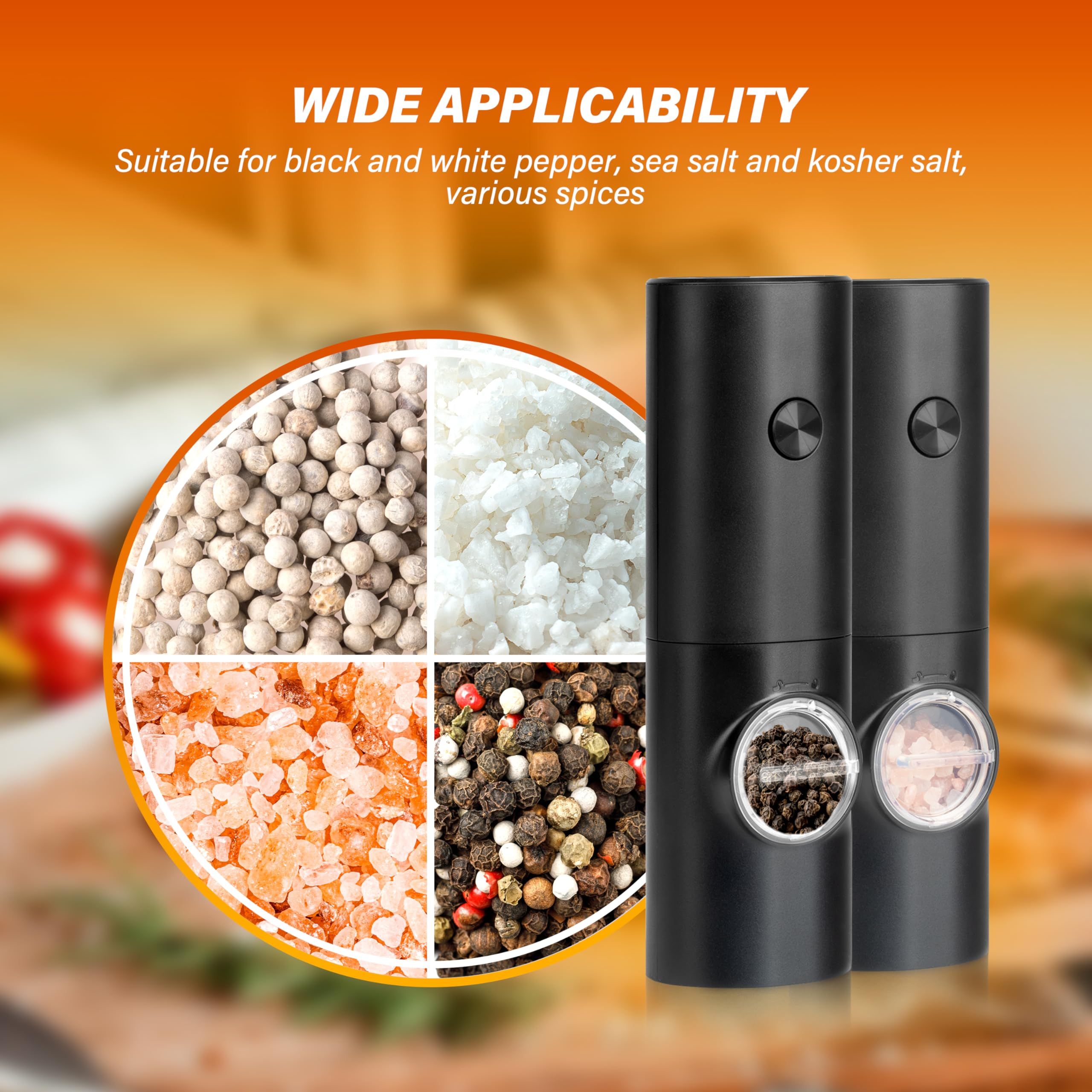 Electric Salt and Pepper Grinder Set (2 Pack), One Hand Adjustable Coarseness, Battery Powered with Stand, Seasoning Tools for Kitchen BBQ - Image 4