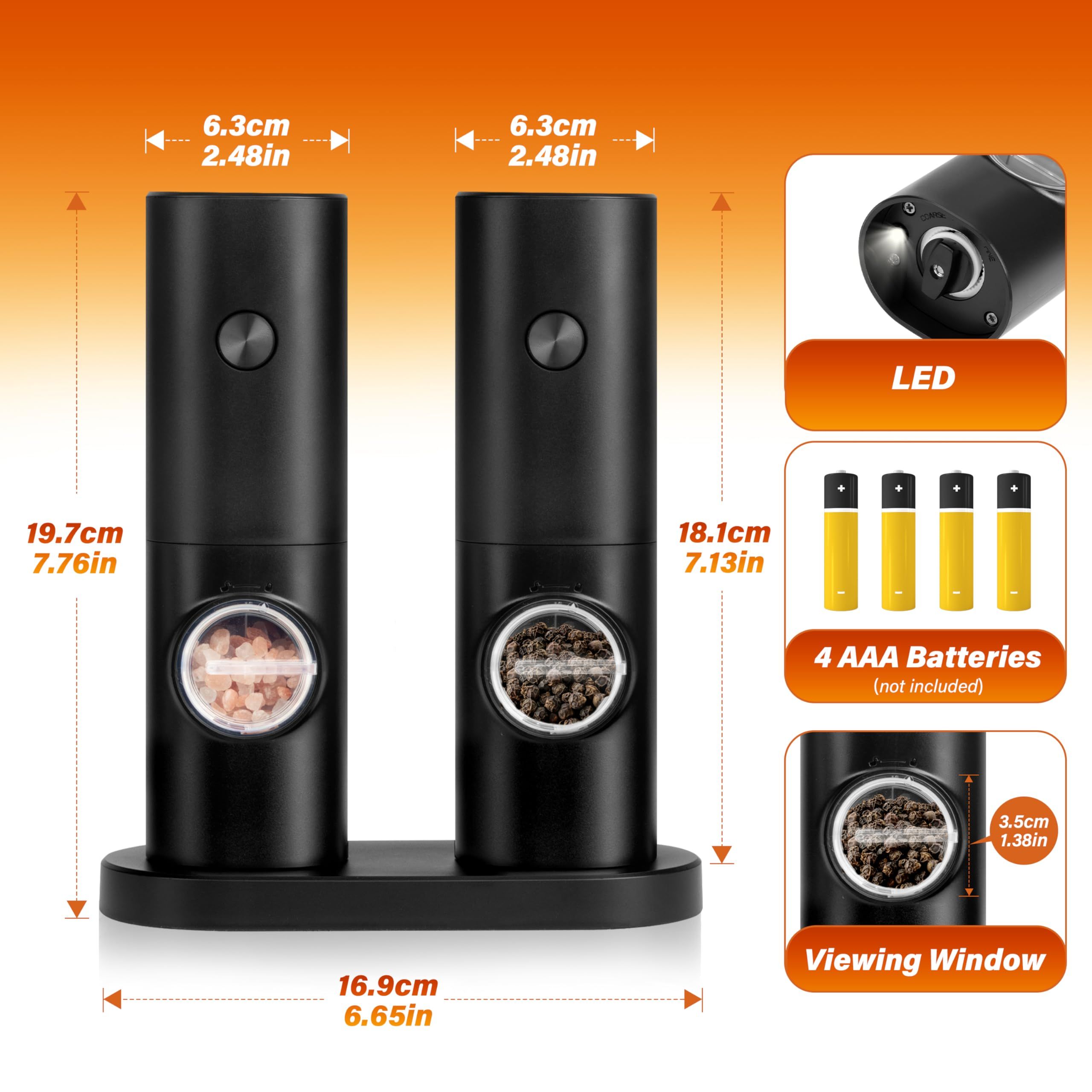 Electric Salt and Pepper Grinder Set (2 Pack), One Hand Adjustable Coarseness, Battery Powered with Stand, Seasoning Tools for Kitchen BBQ - Image 5