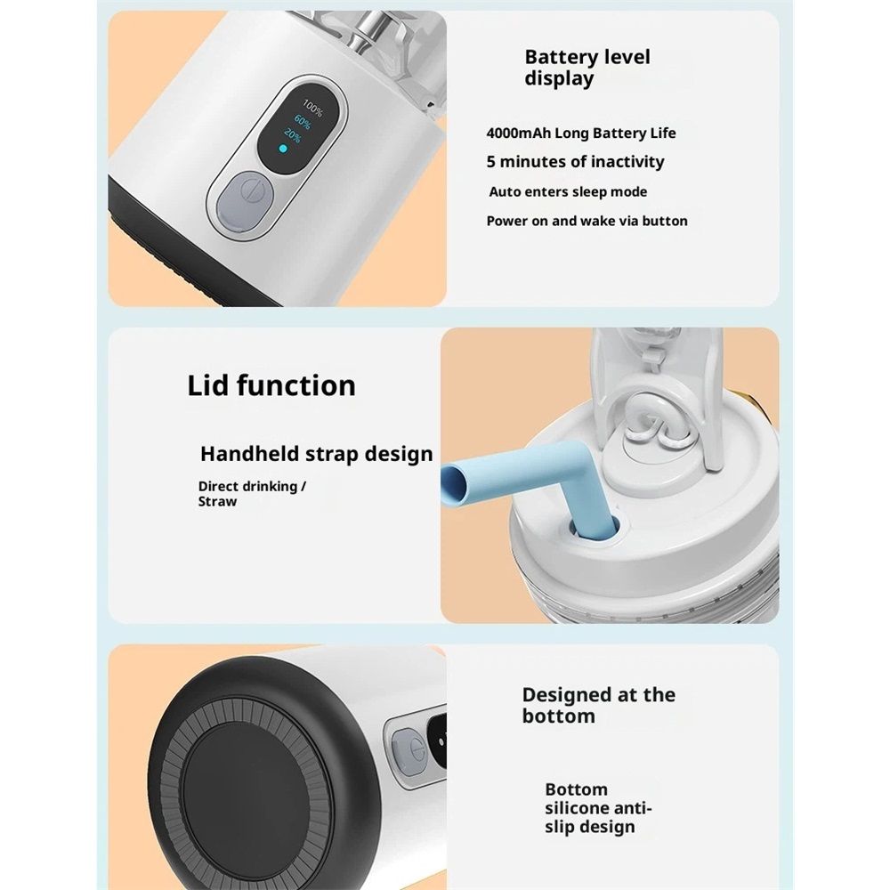 Portable Blender for Smoothies and Shakes, 2 Portable Blender Cups, 17.63 Cordless Personal Small Blender with Straw Brush&Lid, USB-C Rechargeable, Quiet Mini Travel Blender, White - Image 3