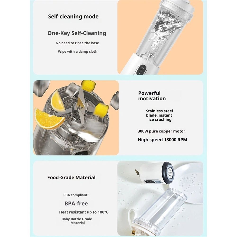 Portable Blender for Smoothies and Shakes, 2 Portable Blender Cups, 17.63 Cordless Personal Small Blender with Straw Brush&Lid, USB-C Rechargeable, Quiet Mini Travel Blender, White - Image 4