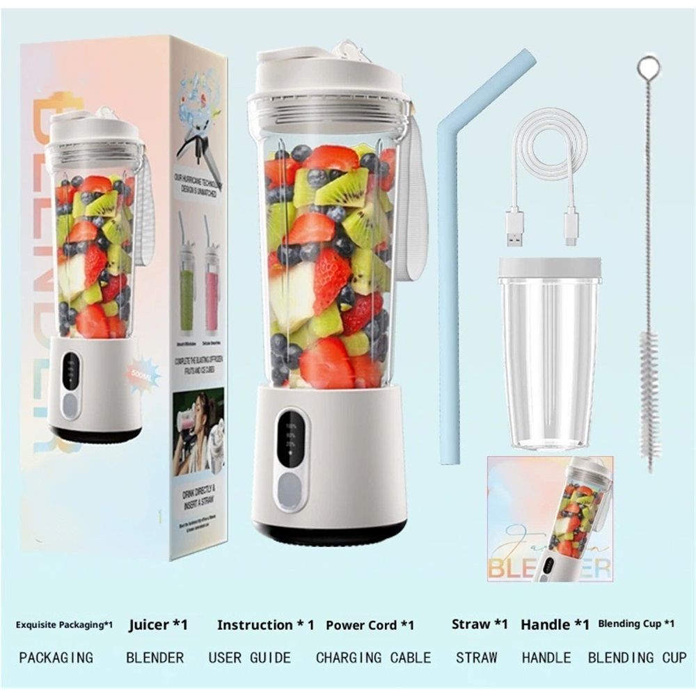 Portable Blender for Smoothies and Shakes, 2 Portable Blender Cups, 17.63 Cordless Personal Small Blender with Straw Brush&Lid, USB-C Rechargeable, Quiet Mini Travel Blender, White - Image 5