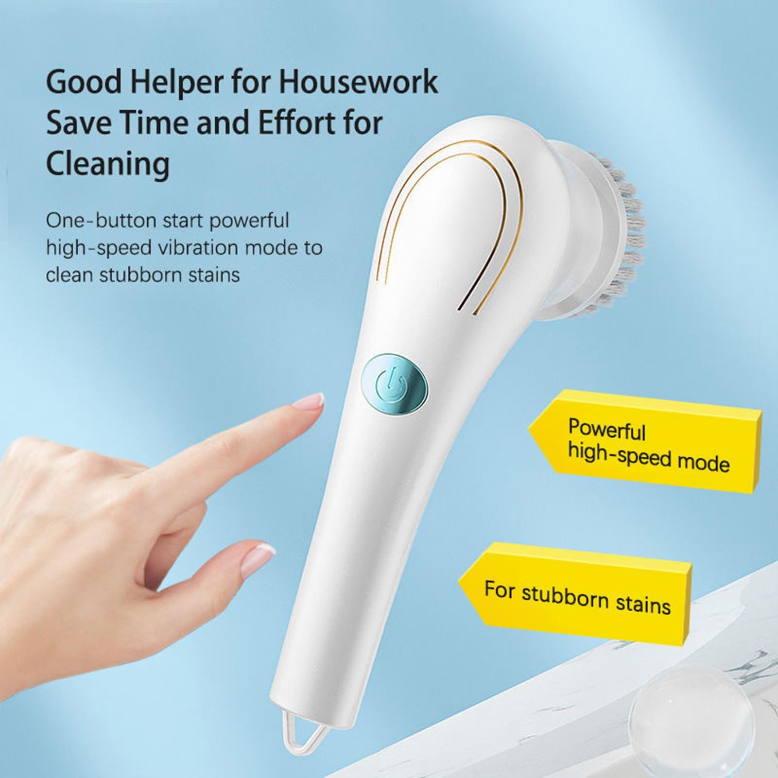 Electric Spin Scrubber, Handheld Cordless Rechargeable Electric Cleaning Brush with 5 Replaceable Heads,Power Cleaning Brush for Kitchen, Dish, Floor, Bathroom, Glass24.5*4.5*8.5cm,white - Image 4