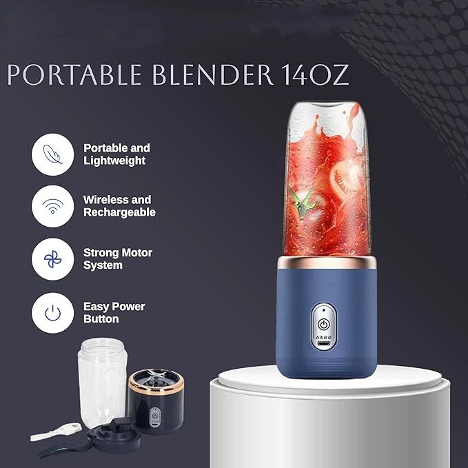 Portable Blender 14oz for Juices & Smoothies with 6 blades Puwerful performances Fusion Blender | USB Rechargeable, Lid, Cup included | Fit for travel and outdoor activities - Image 2