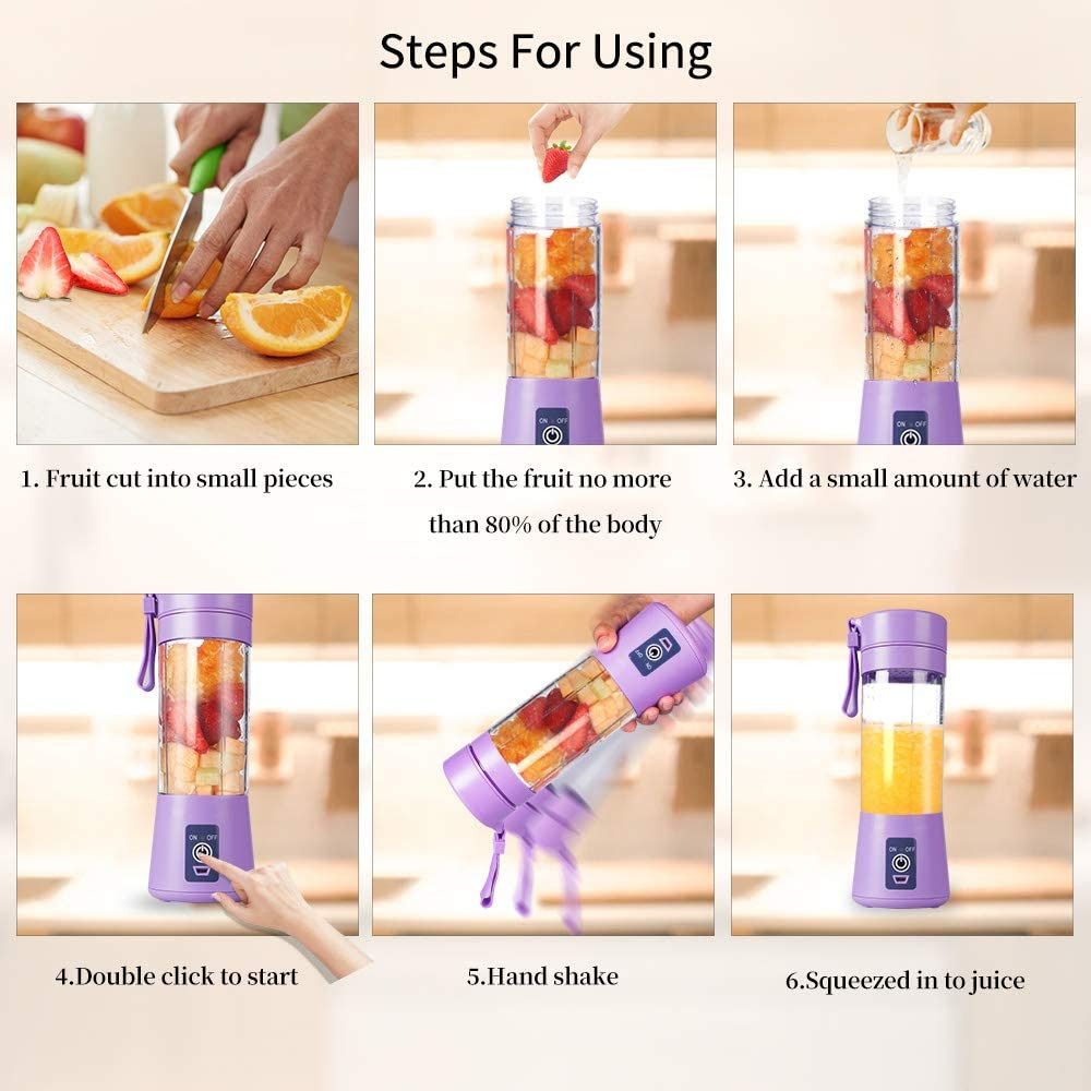 Portable 6 Blades in 3D Juicer Cup,Version Rechargeable Juice Blender Magnetic Secure Switch Electric Fruit Mixer for Superb Mixing 380ml - Image 3
