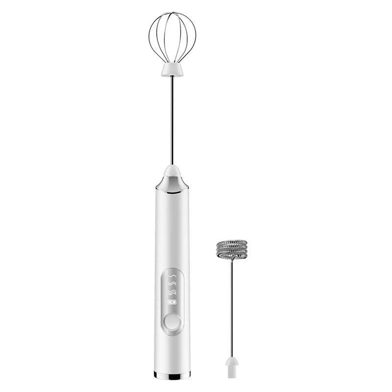 Milk Frother Handheld, Rechargeable Coffee Frother Wand with 2 Stainless Whisks 3 Speeds, Drink Mixer, Electric Foam Maker, Hand Mixer for Lattes, Cappuccino, Matcha, Egg, White - Image 1