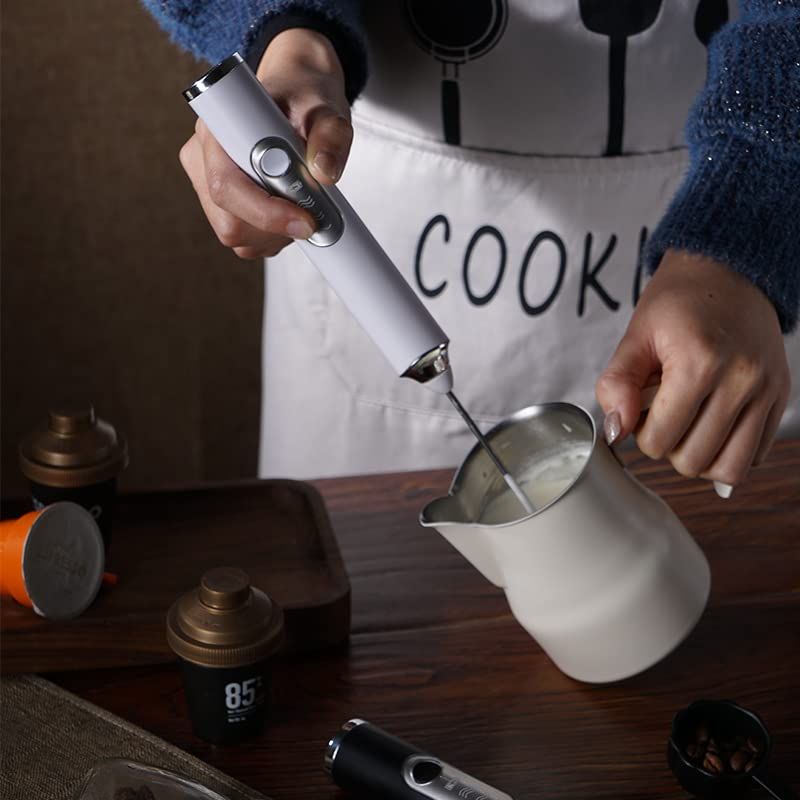 Milk Frother Handheld, Rechargeable Coffee Frother Wand with 2 Stainless Whisks 3 Speeds, Drink Mixer, Electric Foam Maker, Hand Mixer for Lattes, Cappuccino, Matcha, Egg, White - Image 5