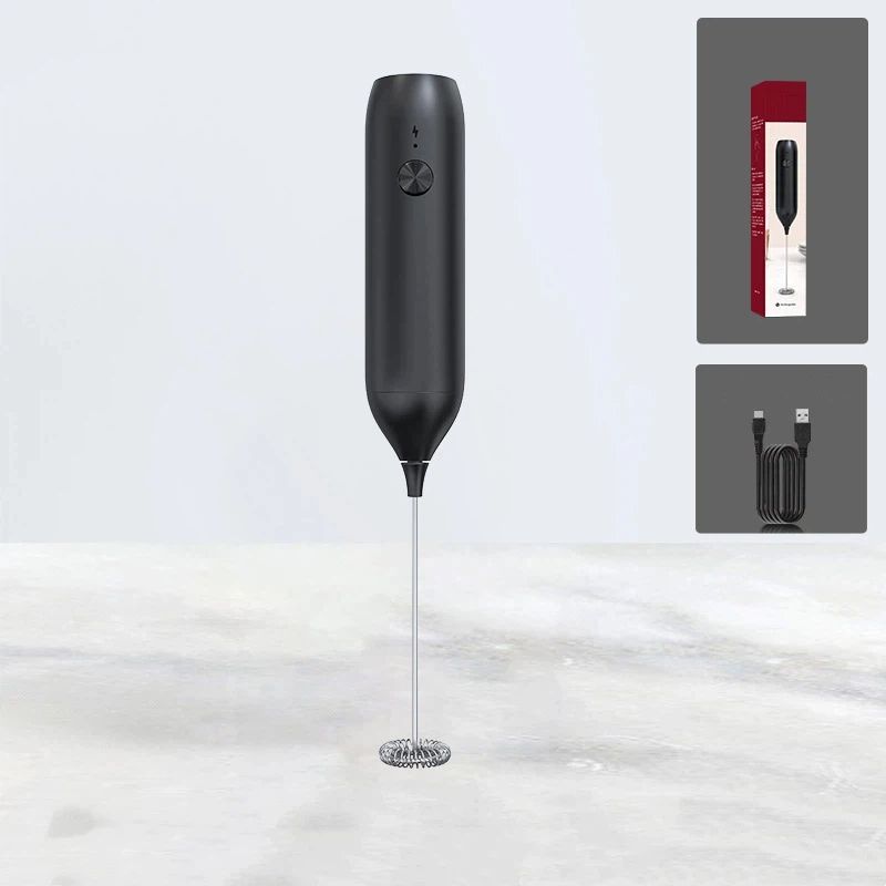 Rechargeable Milk Frother Handheld, Coffee Frother Wand Drink Mixer with Stainless Steel Whisk for Coffee, Cappuccino, Lattes, Frappe, Matcha and Hot Chocolate, Black - Image 1