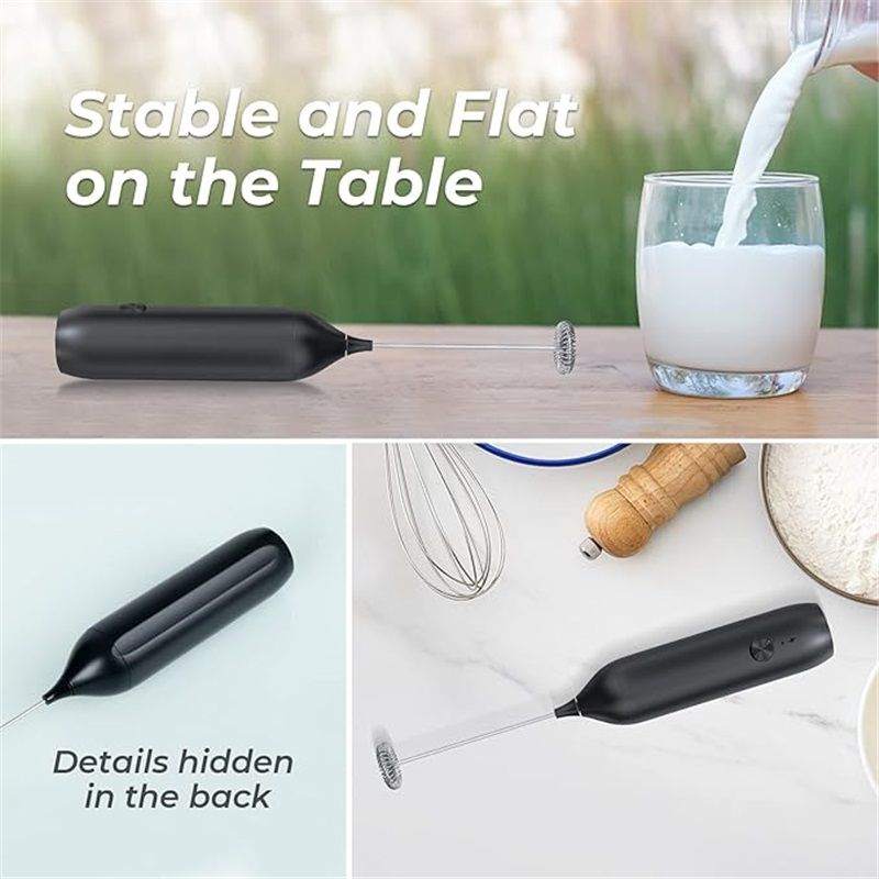 Rechargeable Milk Frother Handheld, Coffee Frother Wand Drink Mixer with Stainless Steel Whisk for Coffee, Cappuccino, Lattes, Frappe, Matcha and Hot Chocolate, Black - Image 2