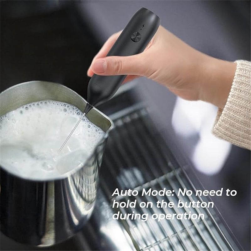 Rechargeable Milk Frother Handheld, Coffee Frother Wand Drink Mixer with Stainless Steel Whisk for Coffee, Cappuccino, Lattes, Frappe, Matcha and Hot Chocolate, Black - Image 3