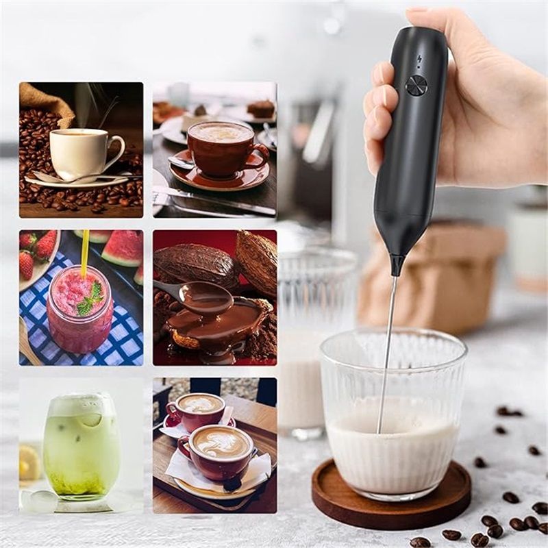 Rechargeable Milk Frother Handheld, Coffee Frother Wand Drink Mixer with Stainless Steel Whisk for Coffee, Cappuccino, Lattes, Frappe, Matcha and Hot Chocolate, Black - Image 4
