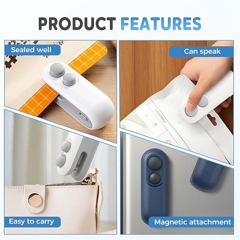 Mini Bag Sealer, USB-C Rechargeable 2 in 1 Heat Seal with Cutter and Magnet, Resealer Machine for Snack Bags (2 pcs, White and Blue) - Image 4