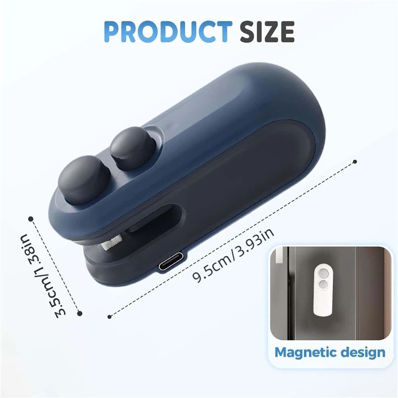 Mini Bag Sealer, USB-C Rechargeable 2 in 1 Heat Seal with Cutter and Magnet, Resealer Machine for Snack Bags (2 pcs, White and Blue) - Image 5