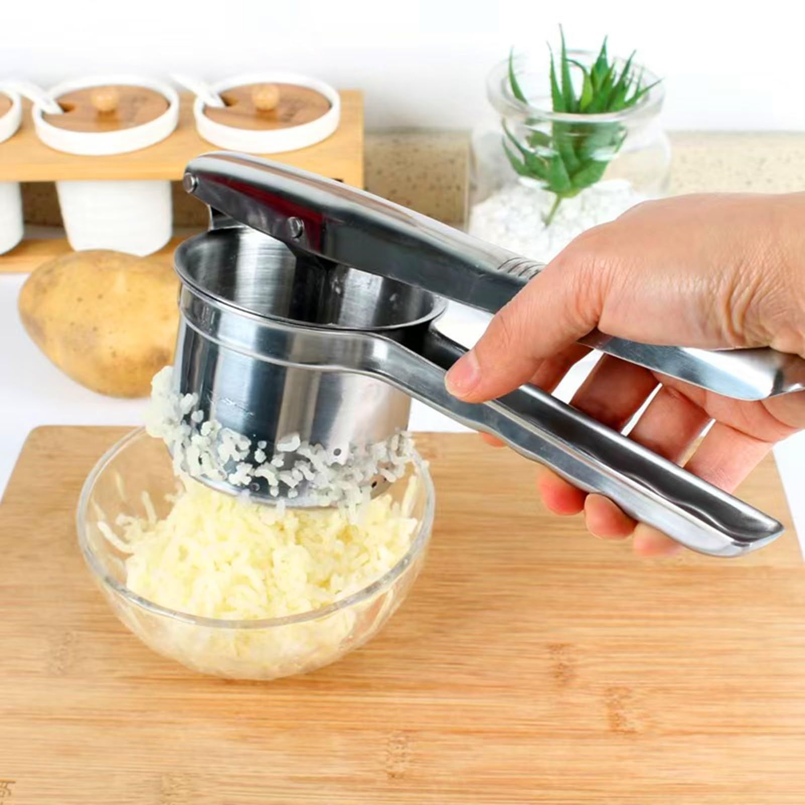 Heavy Duty Stainless Steel Mashed Potato Masher with Ergonomic Handle, Press and Mash Kitchen Gadget, Make Fluffy Smooth Mashed Potatoes & PressVegetables - Image 2