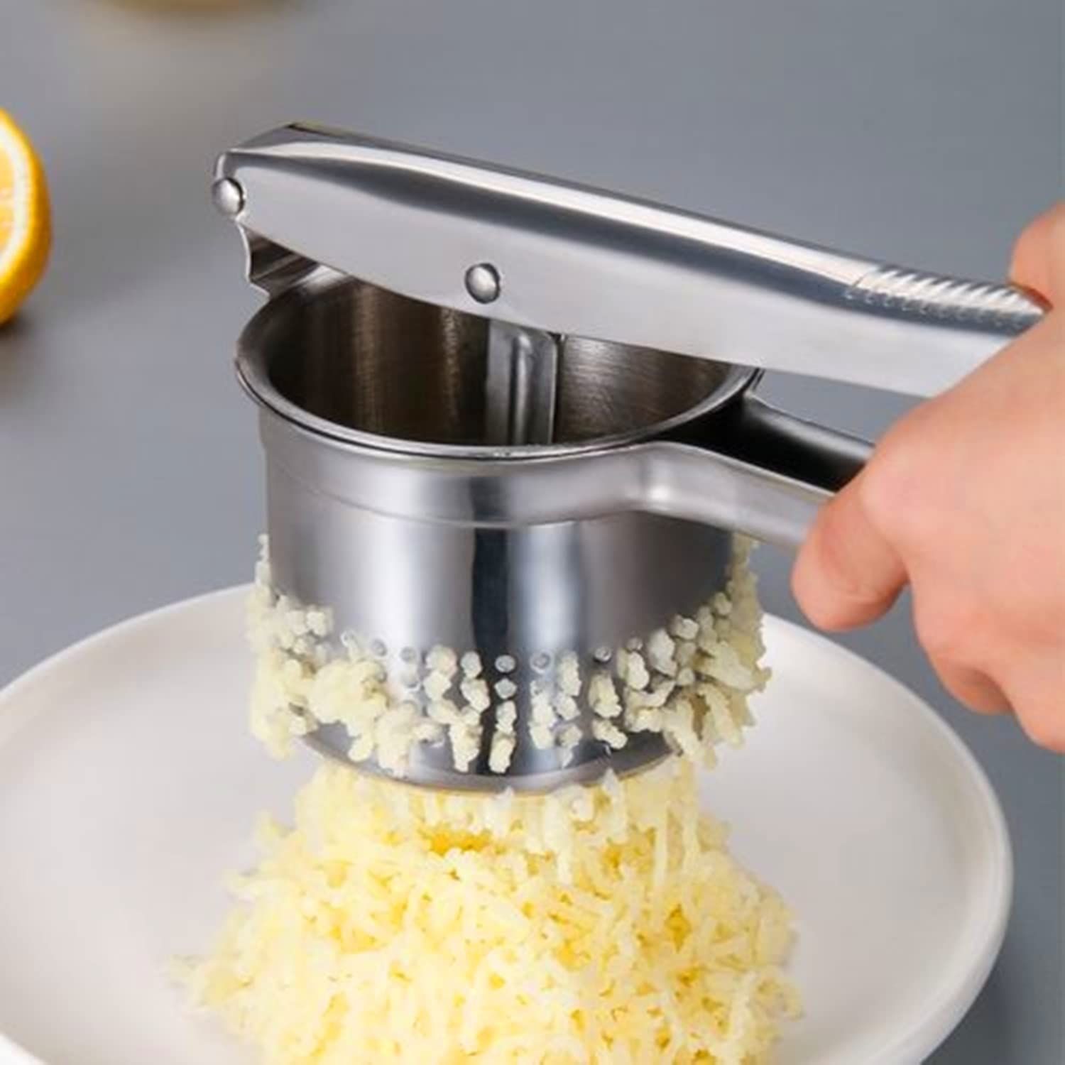 Heavy Duty Stainless Steel Mashed Potato Masher with Ergonomic Handle, Press and Mash Kitchen Gadget, Make Fluffy Smooth Mashed Potatoes & PressVegetables - Image 3