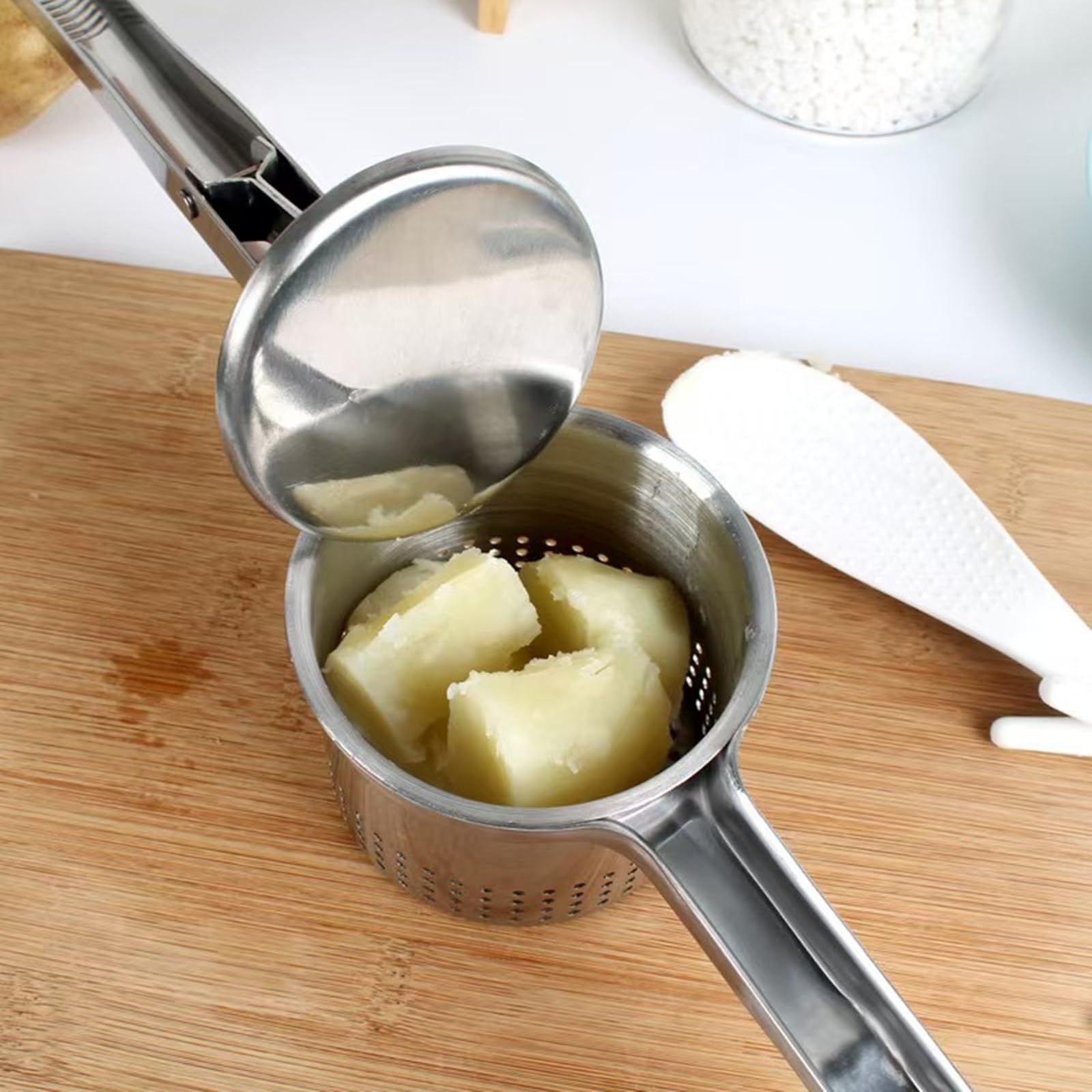 Heavy Duty Stainless Steel Mashed Potato Masher with Ergonomic Handle, Press and Mash Kitchen Gadget, Make Fluffy Smooth Mashed Potatoes & PressVegetables - Image 4