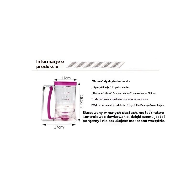 Pancake Cupcake Batter Dispenser for Waffles, Muffin Mix, Crepes, Cake Purple Pancakes, Cupcake,  900ml - Image 5