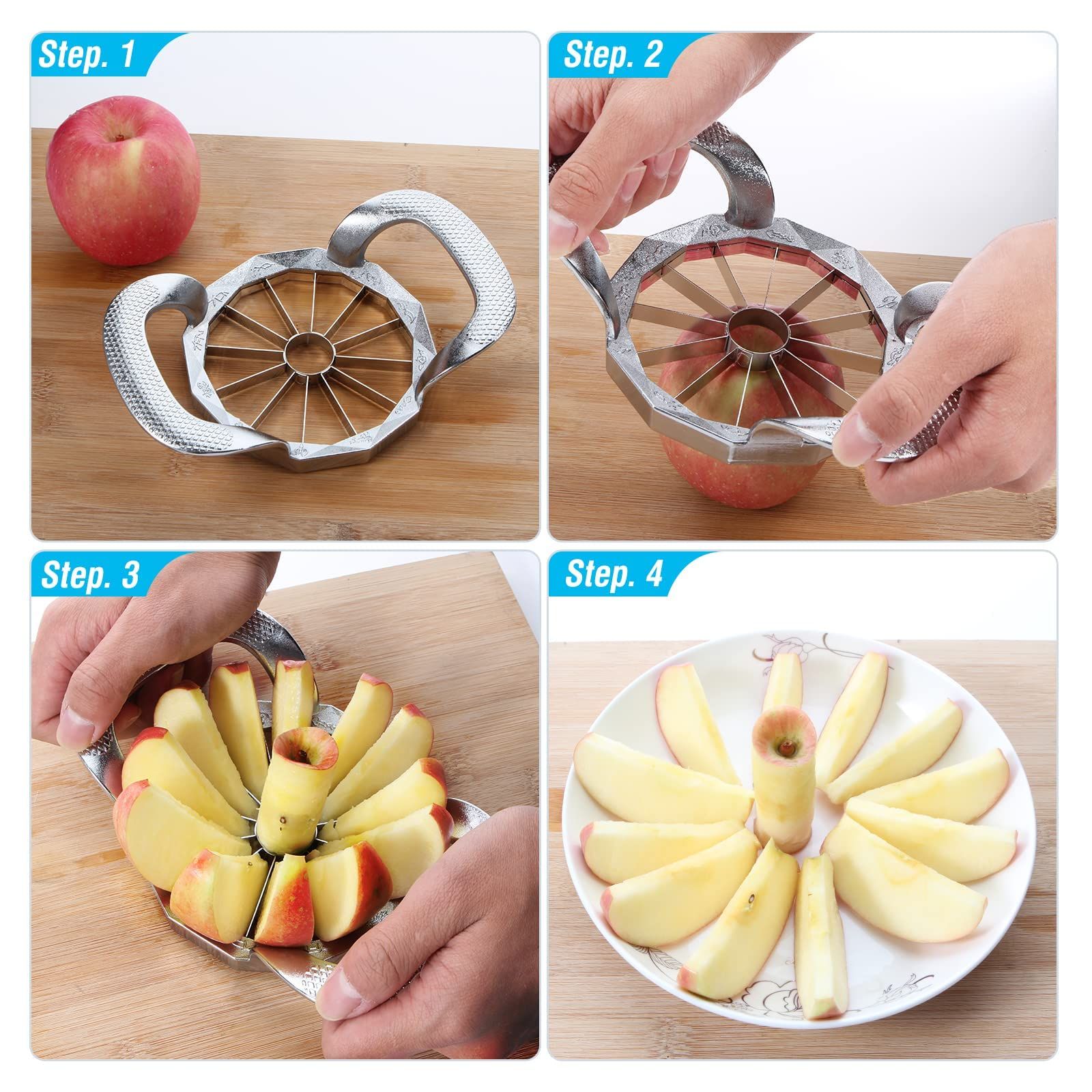 Apple Slicer,12-Slices Stainless Steel Cutter，Heavy Duty Stainless Steel Apple Cutter and Divider， Anti-slip Handle，Gifts for Mom， Easy to Use.（Chrome color） - Image 4