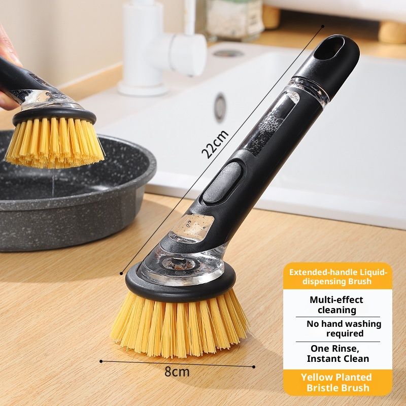 Refillable Soap-Dispensing Dish Brush with Replacement Head,  for Pot Pan Sink Cleaning Dish Scrubber Brush (Yellow) - Image 2