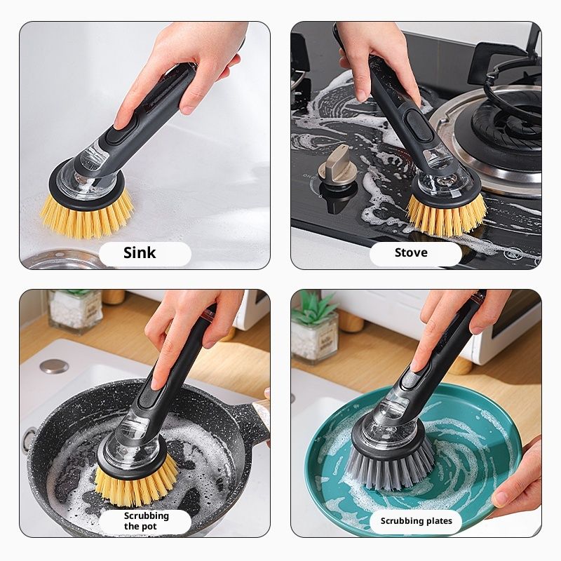 Refillable Soap-Dispensing Dish Brush with Replacement Head,  for Pot Pan Sink Cleaning Dish Scrubber Brush (Yellow) - Image 4