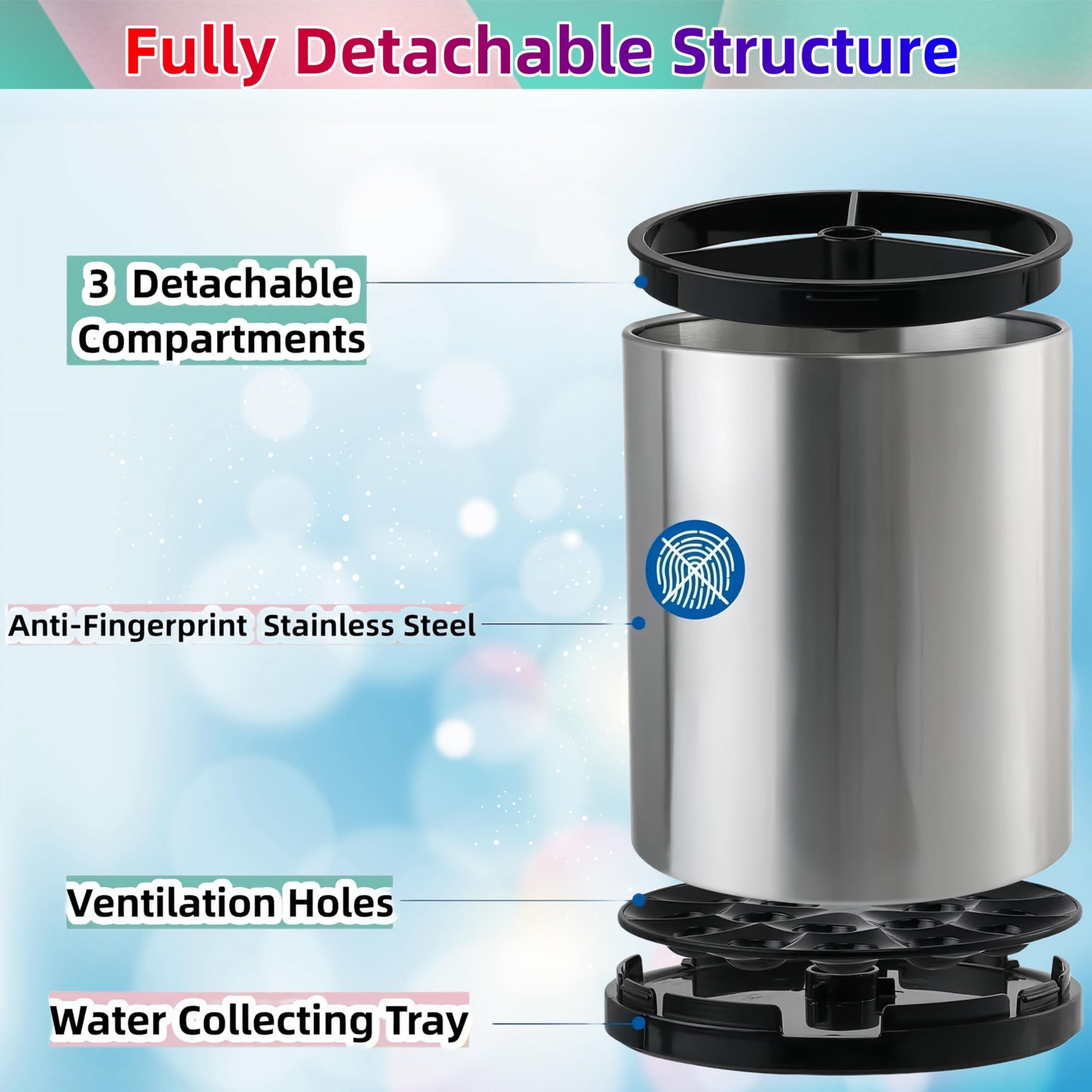 Kitchen Utensil Holder Extra Large 360°Rotating For Counter Organizer Stainless Steel Storage Cooking Silverware Caddy 3 Compartment Flatware Spoon Spatula Tool Cutlery Container（Silvery）18*8.6*13cm - Image 5