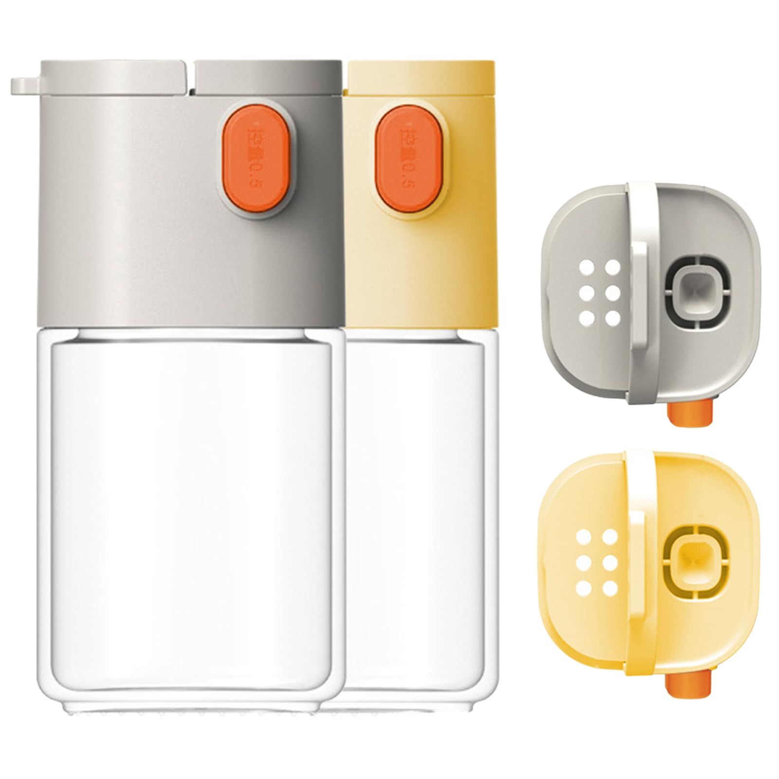 Measure Seasoning Bottle, Salt Shaker or Pepper Shaker, Kitchen Must have, Glass Metering Spice Salt Paprika Pepper Cumin Powder Sugar Dispenser Spice Jar,   (Beige&Yellow)12.5*6.4*6cm,2pcs - Image 1