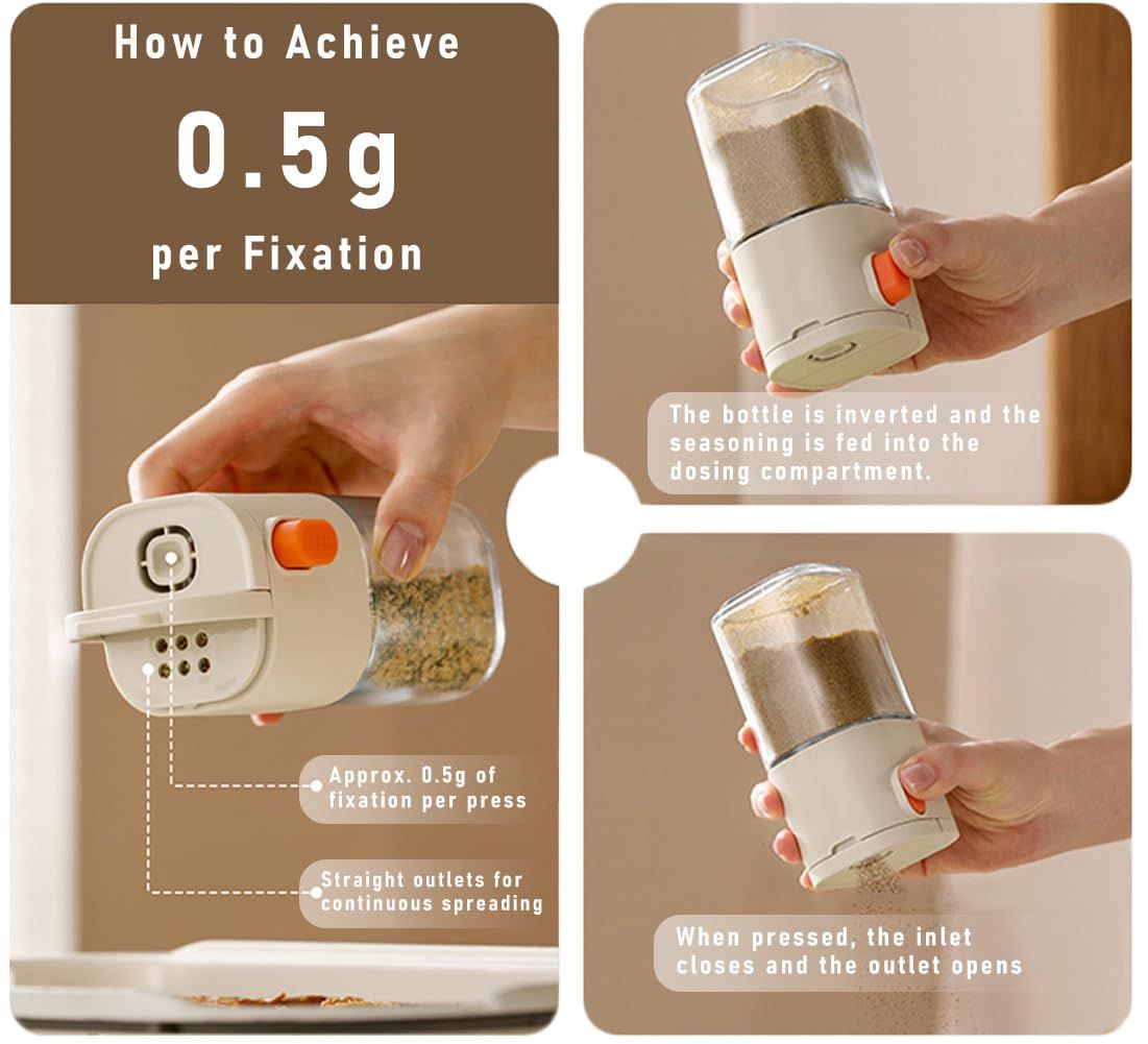 Measure Seasoning Bottle, Salt Shaker or Pepper Shaker, Kitchen Must have, Glass Metering Spice Salt Paprika Pepper Cumin Powder Sugar Dispenser Spice Jar,   (Beige&Yellow)12.5*6.4*6cm,2pcs - Image 3