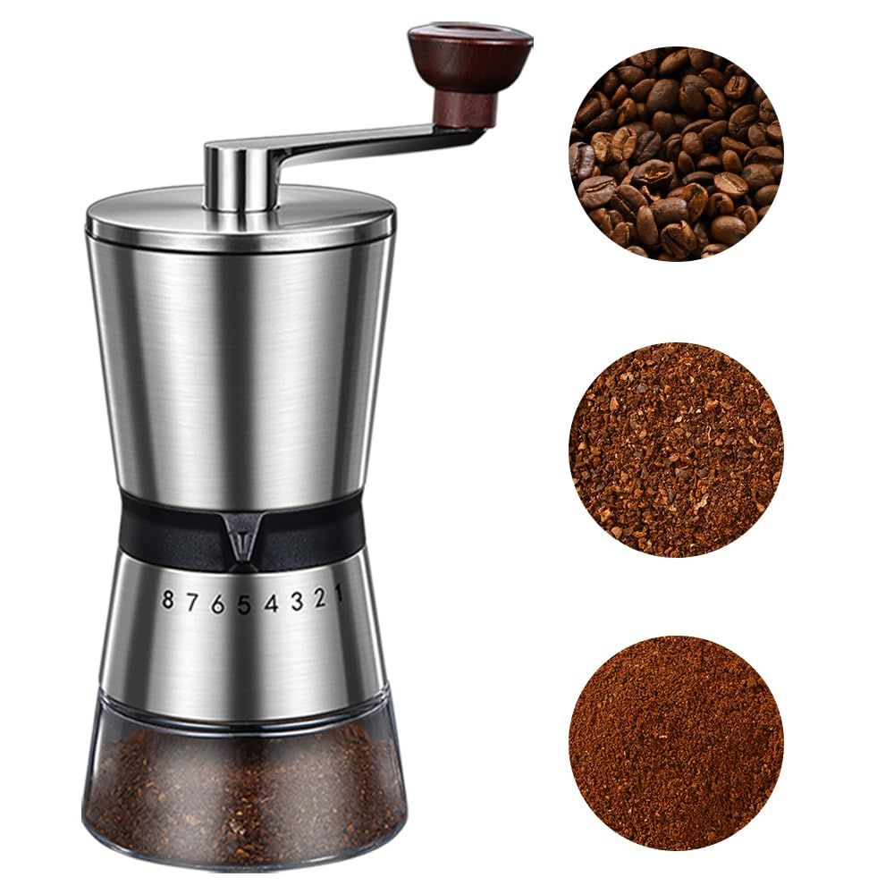Precision Manual Coffee Grinder Large Capacity for Home Use, 8 Adjustable Coarseness Setting, Ceramic Burr Hand Held Stainless Steel Espresso Bean Mill for Travel Camping, Easy to Clean15*8.5*21.5cm - Image 1