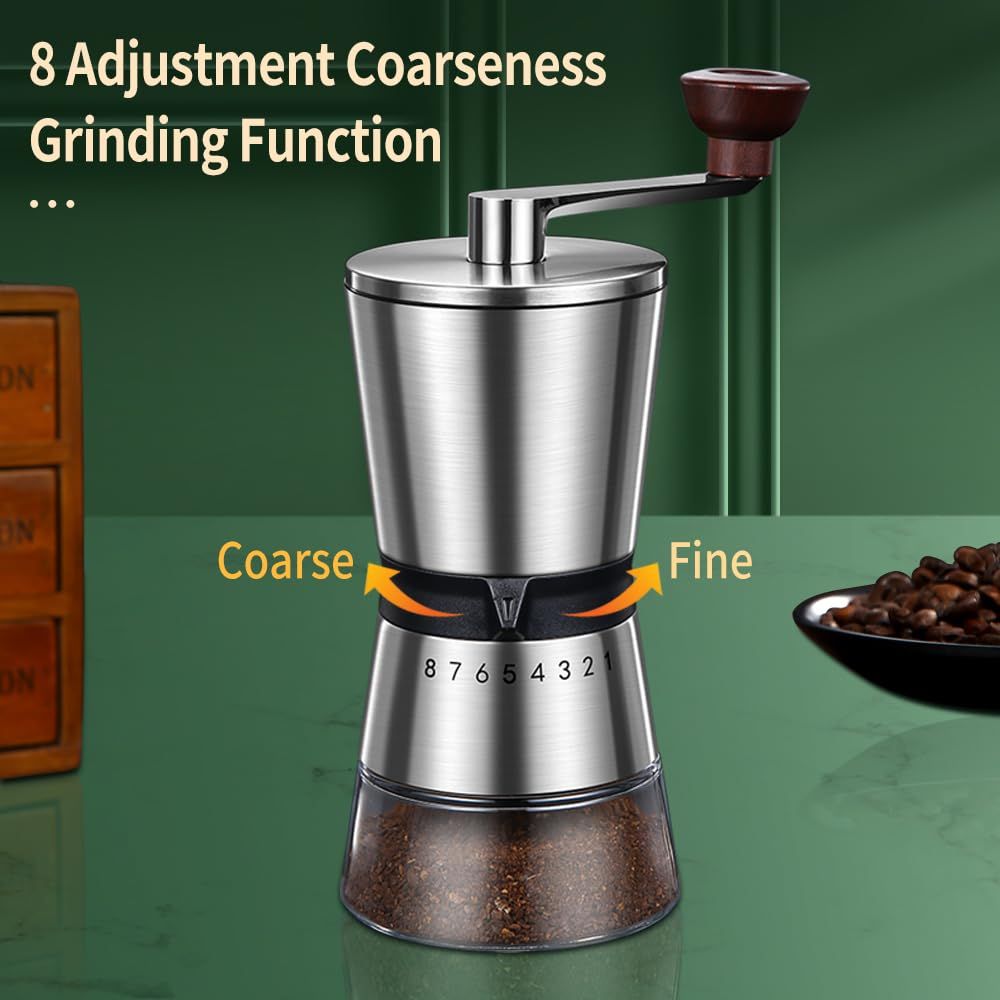 Precision Manual Coffee Grinder Large Capacity for Home Use, 8 Adjustable Coarseness Setting, Ceramic Burr Hand Held Stainless Steel Espresso Bean Mill for Travel Camping, Easy to Clean15*8.5*21.5cm - Image 2