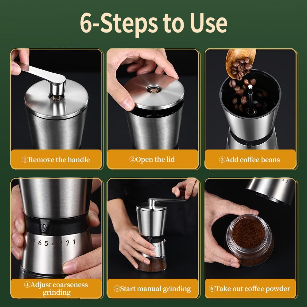Precision Manual Coffee Grinder Large Capacity for Home Use, 8 Adjustable Coarseness Setting, Ceramic Burr Hand Held Stainless Steel Espresso Bean Mill for Travel Camping, Easy to Clean15*8.5*21.5cm - Image 4