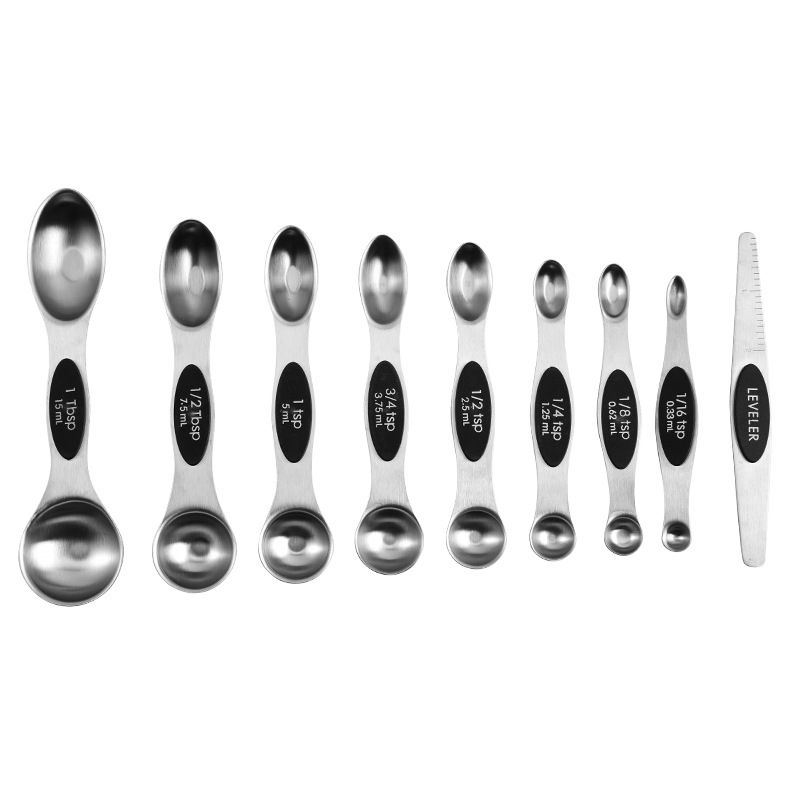 Measuring Spoon Set of 8 Magnetic Measuring Spoons Dual Sided Stainless Steel Measuring Spoons Stackable Nesting Tablespoon Teaspoon, Fits in Spice Jars, for Dry or Liquid Ingredients，black - Image 1