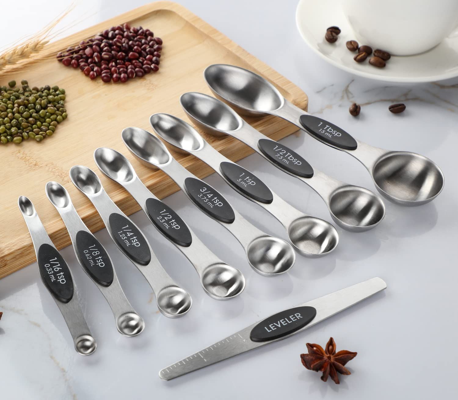 Measuring Spoon Set of 8 Magnetic Measuring Spoons Dual Sided Stainless Steel Measuring Spoons Stackable Nesting Tablespoon Teaspoon, Fits in Spice Jars, for Dry or Liquid Ingredients，black - Image 3