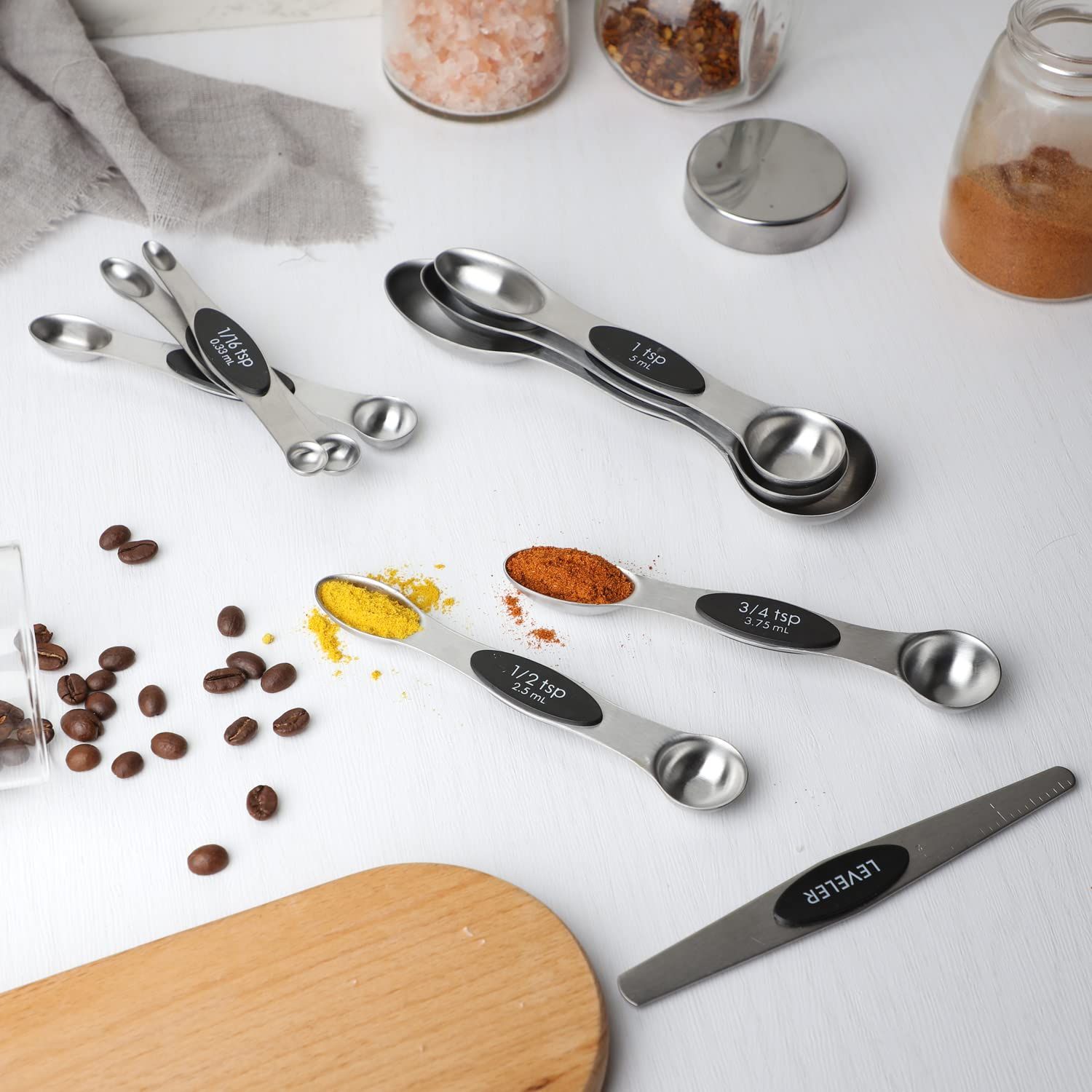 Measuring Spoon Set of 8 Magnetic Measuring Spoons Dual Sided Stainless Steel Measuring Spoons Stackable Nesting Tablespoon Teaspoon, Fits in Spice Jars, for Dry or Liquid Ingredients，black - Image 4