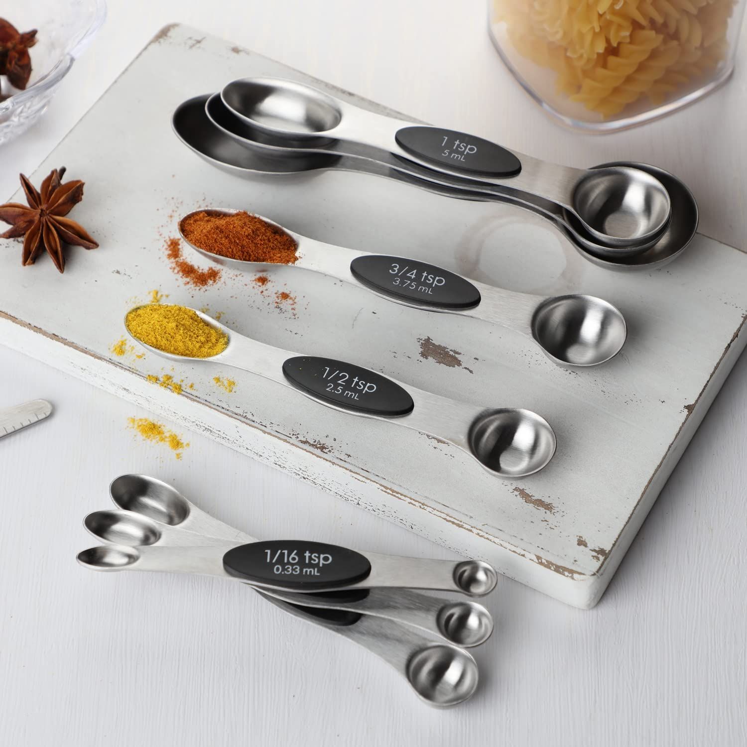 Measuring Spoon Set of 8 Magnetic Measuring Spoons Dual Sided Stainless Steel Measuring Spoons Stackable Nesting Tablespoon Teaspoon, Fits in Spice Jars, for Dry or Liquid Ingredients，black - Image 5