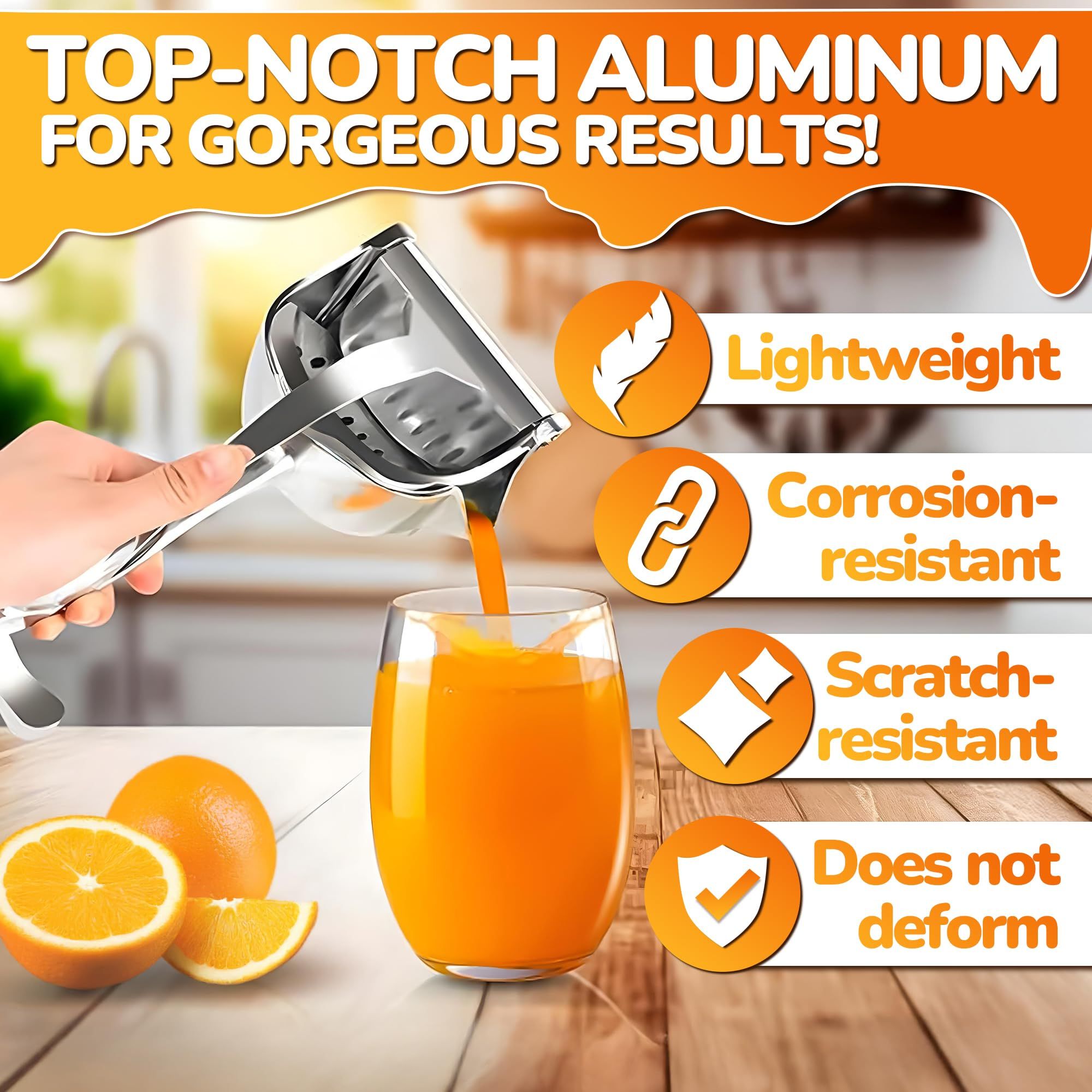 Aluminum Alloy Fresh Fruit Juice Extractor - Hand Juicer Squeezer, Non-Slip Ergonomic Grip, Easy to Use & Clean, 23.5cmLength with 0.6L Capacity - Efficient Extraction of Citrus, and Other Fruits23.5*14*10.3cm - Image 2